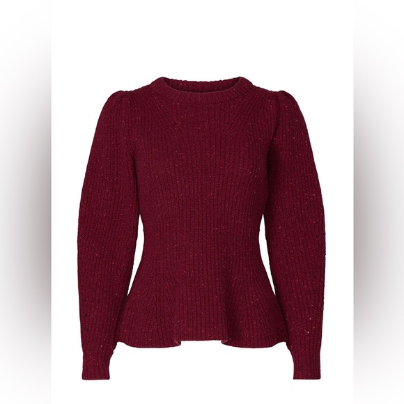 La Vie Rebecca Taylor Red Ribbed Peplum Sweater Size Large